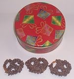 Scott's Cakes 1 lb. Milk Chocolate Covered Pretzel with Chocolate Chips in a Christmas Present Tin