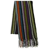 Wide Multi Color Raschel Scarf - Green W31S46C Wide Multi Color Raschel Scarf - Green W31S46C