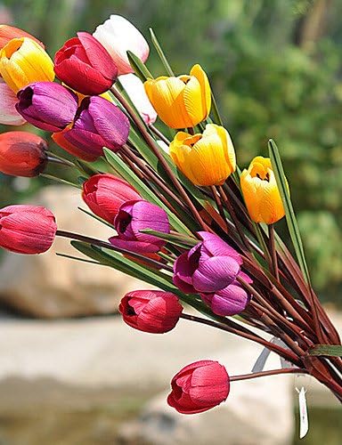 5 Head of Tulip in Silk Cloth Artificial Flower for Home Decoration(10Piece) , pink