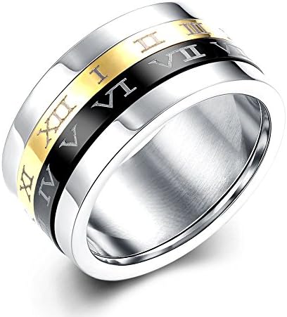 Titanium Stainless Steel Rings Black and Glod Roman Numerals Design Band (8)