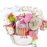 Elephant & Giraffe New Baby Girl Gift Basket - Shower Gift Idea for Newborn