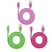 3PK 6ft Durable Braided Flat Lightning Sync Cable Charger Cord for iPhone 6, 6S, 6S Plus, 5S (GrnPnkHpnk)