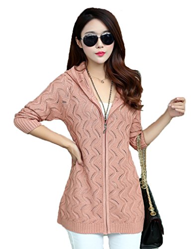 ナナコレクション Nana_Collection 2015 秋 カーディガン ニット パーカー フード付き 透かし編み ロング レディース 長袖 ジップ アップ 大きいサイズ カジュアル