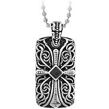Inox Jewelry Gothic Vines Cross Tablet Pendant Necklace