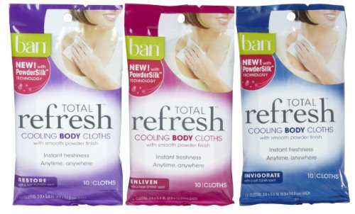 Ban Total Refresh Cooling Body Cloths (Bundle of 3) 10-count. 1 Enliven, 1 Invigorate, and 1 Restore.