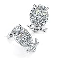 Crystal Owl Studded Pierced Fashion Earrings Silver