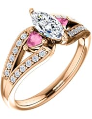 14K Rose Gold Marquise Cut Diamond and Pink Sapphire Ring -- LIFETIME WARRANTY