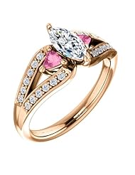 10K Rose Gold Marquise Cut Diamond and Pink Sapphire Ring -- LIFETIME WARRANTY