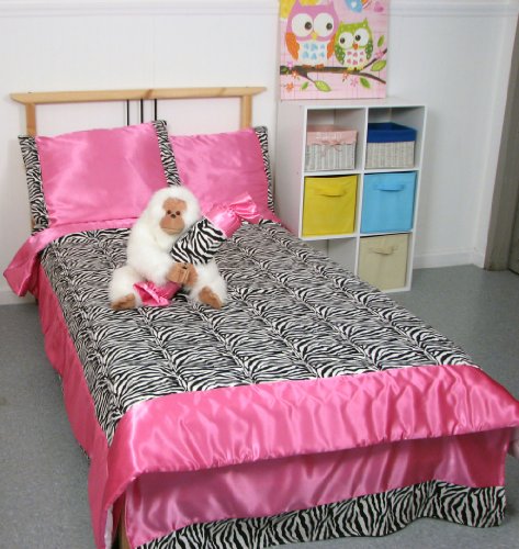 SoHo Hot Pink Satin and Zebra Print Chenille Twin Kids Childrens Bedding Set 4 pcs ** Monthly Special !**