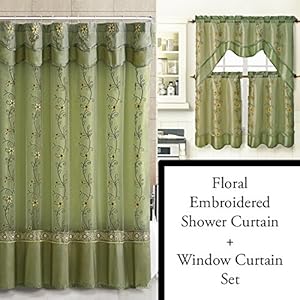Amazon.com: Sage Green Shower Curtain and 3 Pc Window Curtain Set ...
