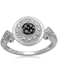 Sterling Silver Black and White Diamond Round Ring (1/10 cttw, I-J Color, I2-I3 Clarity)