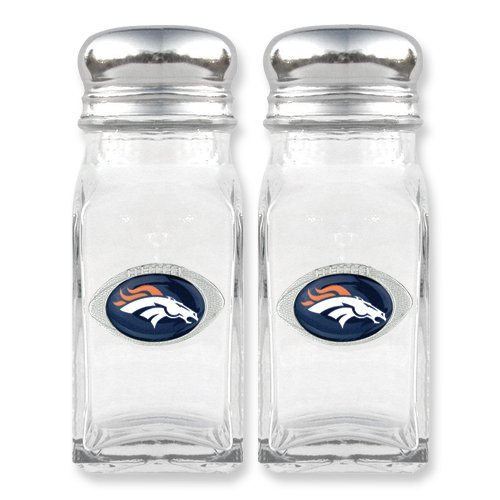 NFL Broncos Glass Salt Pepper Shakers