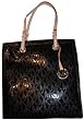 Women's Michael Kors Purse Handbag Large North/South Items Tote Signature Logo Mirror Metallic Black