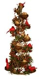 Good Tidings Decorative Seasonal Tree 24 Inches Tall with Red Berries, Birds and Nests