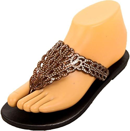 Uwant Metallic Ring Sandals Shoe Gladiator Thong Flip Flop T Strap Flat Slip On