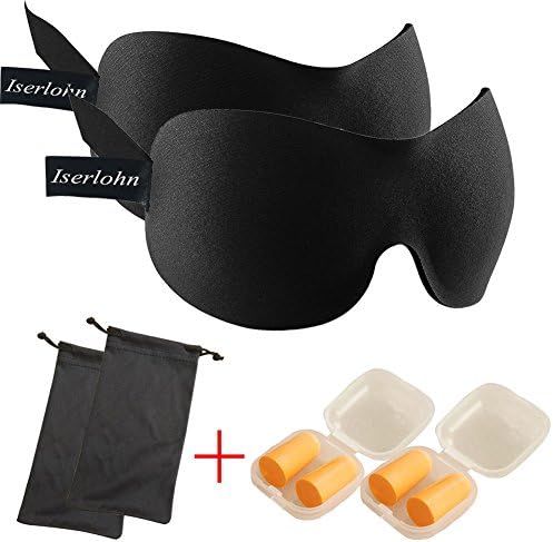 Iserlohn 3D Contoured Memory foam Sleep Mask with Earplugs and Pouch (set of 2) Black