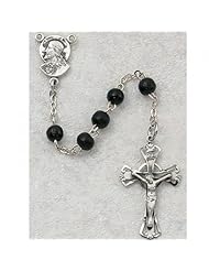 Solid .925 Sterling Silver 5mm Black Wood Rosary Rosaries Childrens Medal Pendant Necklace
