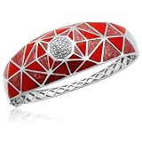 Sterling Silver Enamel Diamond Bangle Bracelet, 7.25
