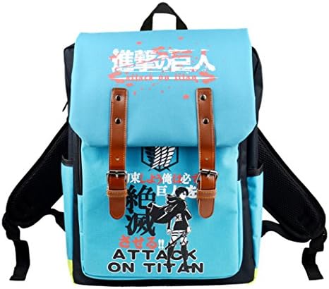 Cc Anime Attack on Titan Survey Cops Large Canvas Schoolbag Cos Backpack for Teens (Levi·Ackerman Blue)
