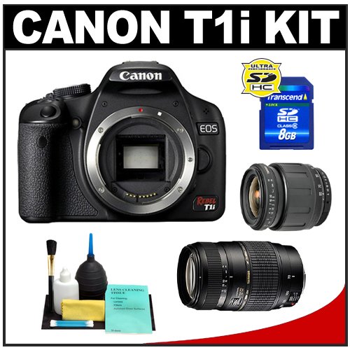 Canon EOS Rebel T1i Digital SLR Camera Body + Tamron 28-80mm Zoom Lens + Tamron 70-300mm Di LD Macro Zoom Lens + 8GB Card + Cleaning Kit