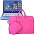 Evecase HP Stream 13 Laptop Dual Layer Soft Sleeve Bag Carrying Case Briefcase with Handle + Pouch Case and Mouse Pad - Hot Pink