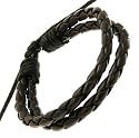 Neptune Giftware Mens Black Leather Double Strap & Cord Surf Wristband Bracelet - 66