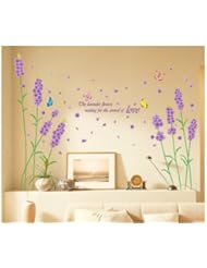Home: NLC Beautiful Large Long Stem Lavender Flowers with Butterflies Love Wall Decals - NLC