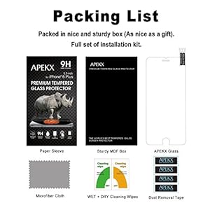 APEKX iPhone 6S Plus / iPhone 6 Plus Tempered Glass Screen Protector 5.5 Inch 9H (3D Touch Compatible) Max Touch Accuracy, Durability, HD Clarity, Bubble Free, Anti-Fingerprint from APEKX