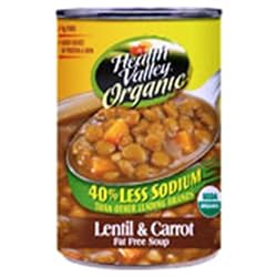 Health Valley Soup, Lentil And Carrot, 40% Less Sodium, 15-Ounce Cans (Pack of 12)