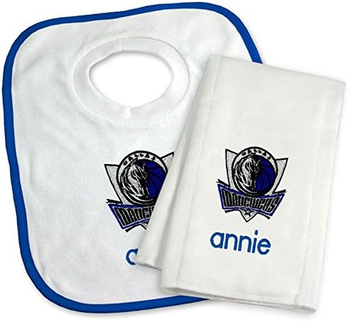 Designs by Chad and Jake Baby Personalized Dallas Mavericks Bib and Burp Set One Size White