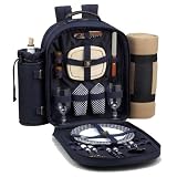 2 picnic backpack:Classic Picnic Basket Backpack for 2 with Blanket