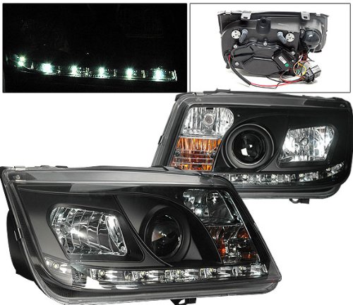 99-04 VW Jetta Projector Headlights R8 Style DRL LED Black