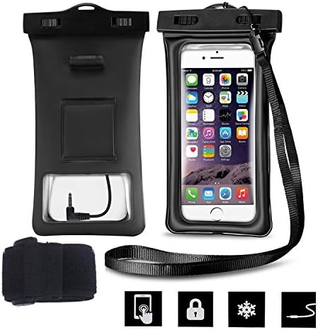 Universal Waterproof Case Dry Bag with Armband &amp; Audio Jack for iPhone 6S/ 6,6S Plus, SE 5S 7, Samsung Galaxy S7, S6 edge Note 5 4, HTC LG Sony Nokia Motorola up to 6.0" diagonal (Black)