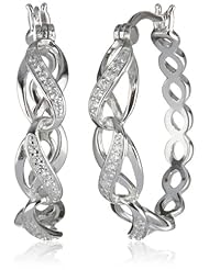 Platinum Plated Sterling Silver Simulated Diamond Twisted Hoop Earrings (0.95" Diameter)