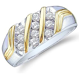 Size - 4 - 10k Yellow and White Two 2 Tone Gold Ten 10 Stones Channel Set Round Cut Mens Diamond Wedding Ring Band 9mm (1/2 cttw, H Color, I1 Clarity)