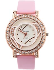 Yesurprise New Quartz Fashion Rose Gold Crystal Case Weave Leather Bracelet Girl Woman Wrist Watch Gift Pink