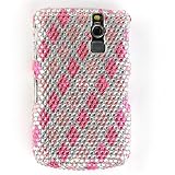 Premium Luxurious Designer Hard Diamond Crystal Snap-on Case for Blackberry Curve 8330 Case - Hot Pink Silver Diamond Diagonal Checker
