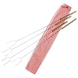 Rome's #3400-S Set Of 4 Hot Dog Roasting Forks with Ginham Print Cotton Storage Bag, 34 Inch Length