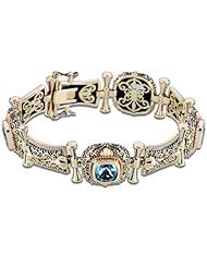 Athena Jewelry Sterling Silver and 14k Gold Sky Blue Topaz Filigree Vintage Bracelet