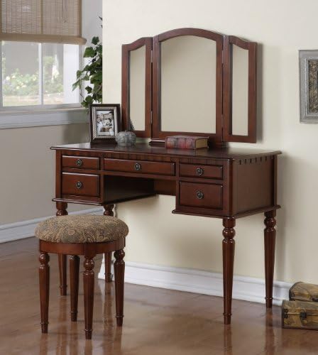 Poundex Bobkona St. Croix Vanity Set with Stool Cherry Color