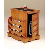 Southwestern Style Magazine Cabinet Side Table Rack with Storage in Oak Finish Wood