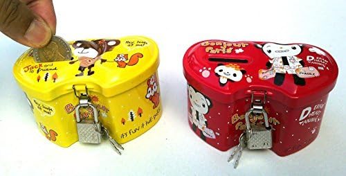 Toys! 2 Piggy Bank Zinc And Key Lock,Cute Cartoon ''Dog with monkey'' (3.8'')