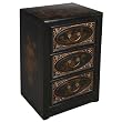 EXP Handmade Furniture -25" Antique Style Black Leather End Table With Bas-Relief Floral Design