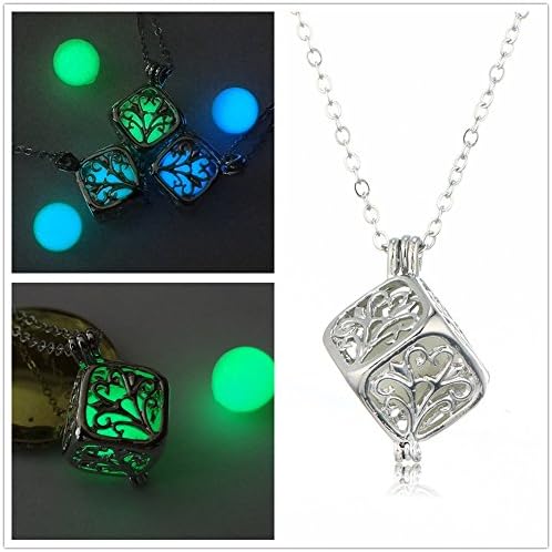 Women's Glow in the Dark Hollow Cube Square Pendant Luminous Statement Chocker Necklace Cube Little Mermaid's Teardrop #Luckydoll (4Color)