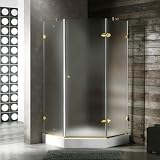 36 x 36 Frameless Neo-Angle Shower Enclosure with Base Finish: Polished Brass, Glass Type / Door Configuration: Clear / Reversible Door, Size: 36 x 36