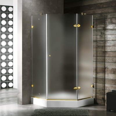 36 x 36 Frameless Neo-Angle Shower Enclosure with Base Finish: Brushed Nickel, Glass Type / Door Configuration: Frosted / Right Hinged Door, Size: 36 x 36