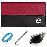 Red & Black Portola Leather Carrying Holster with Fixed Belt-Clip and Magne ....