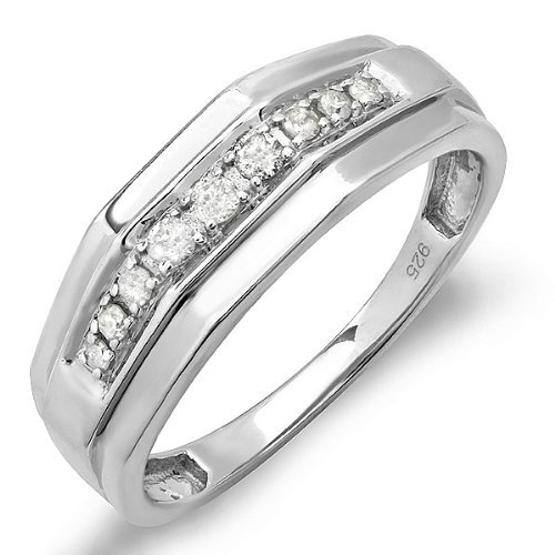Sterling Silver Round White Real Diamond Mens Wedding Anniversary Band 1/3 CT (0.33 cttw, I-J Color, I2-I3 Clarity)