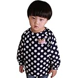 キッズ スモック　保育園　子供 通園グッズ コットン　水玉柄 長袖 男の子 お食事エプロン　 (130(身長120-130cm), ダークブルー)