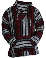 Mexican Baja Hoodie Sweater Jerga Pullover Red Gray Unisex